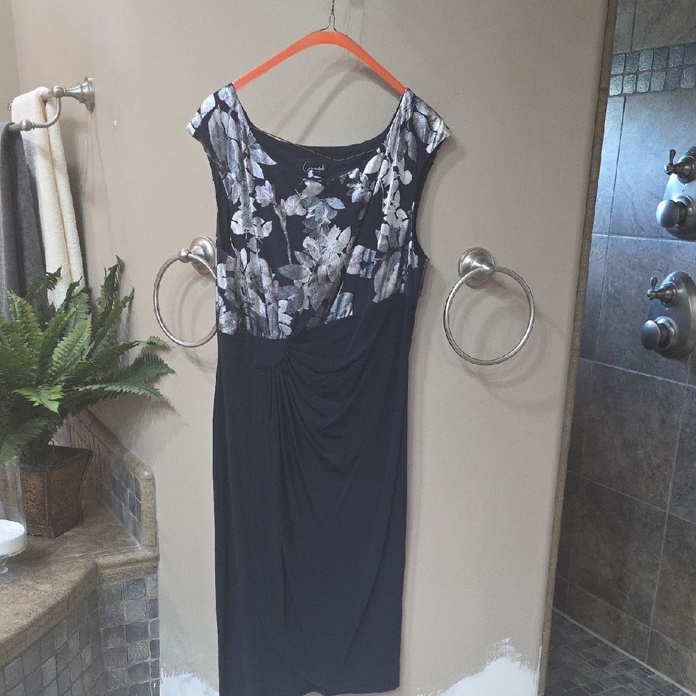 Connected Apparel Black and White Floral Midi Dress